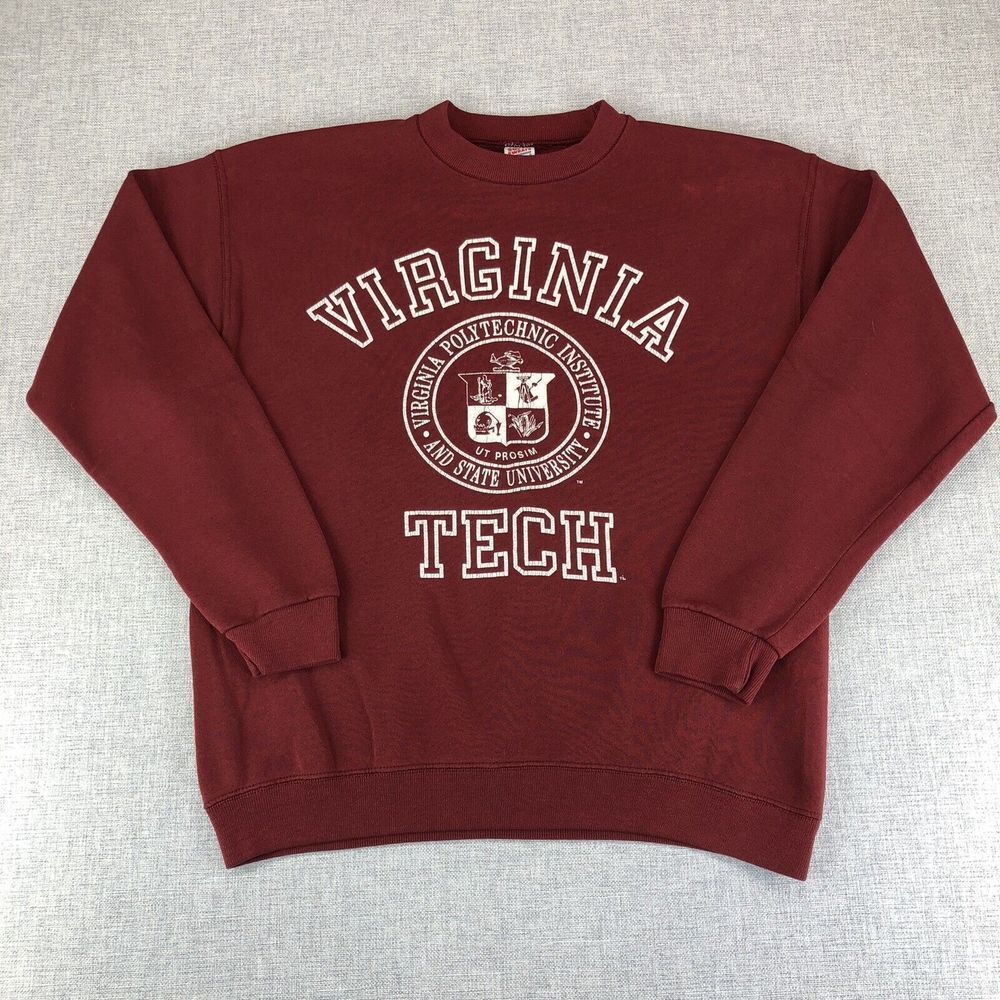 Vintage 80s Soffe Maroon Virginia Tech Graphic Crewneck Sweatshirt - Picture 2 of 11